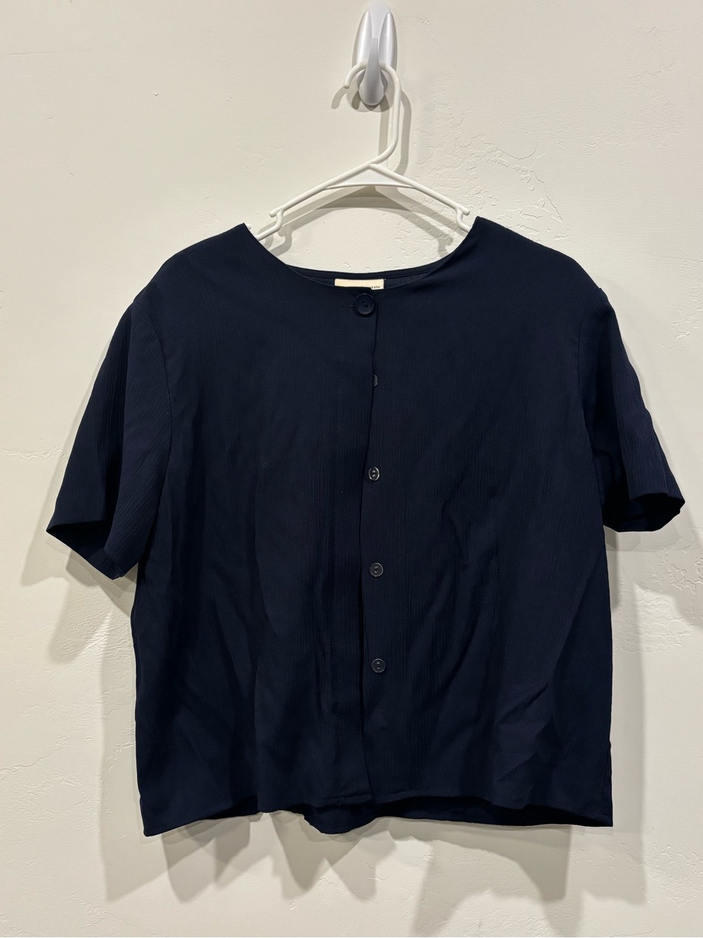 Jaclyn Smith Navy Short-Sleeve Button Front Blouse